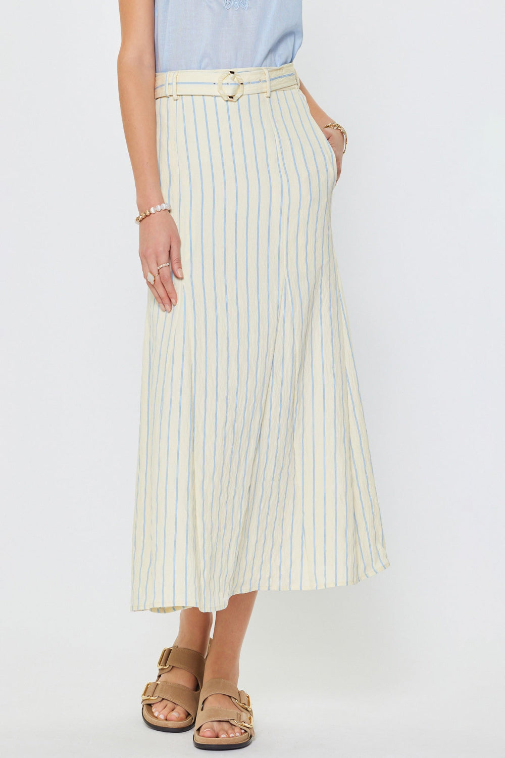 IVORY BLUE GODET MIDI SKIRT