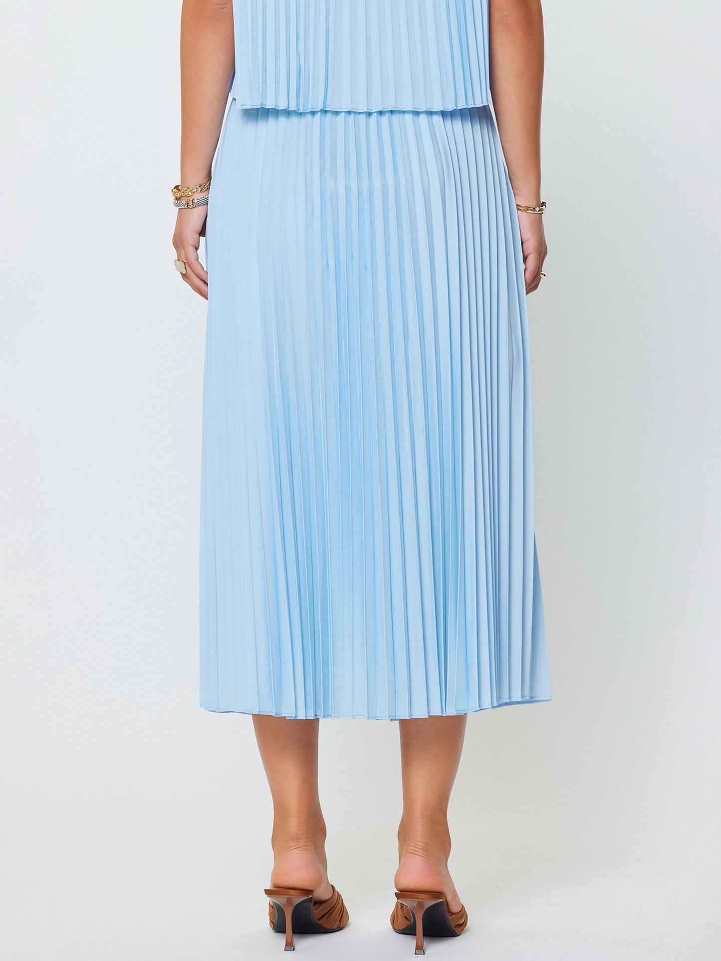 BABY BLUE PLEATED MIDI SKIRT
