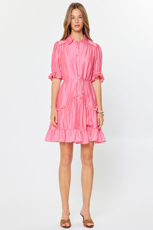PINK SETAIL SHORT MINI SHIRTS DRESS