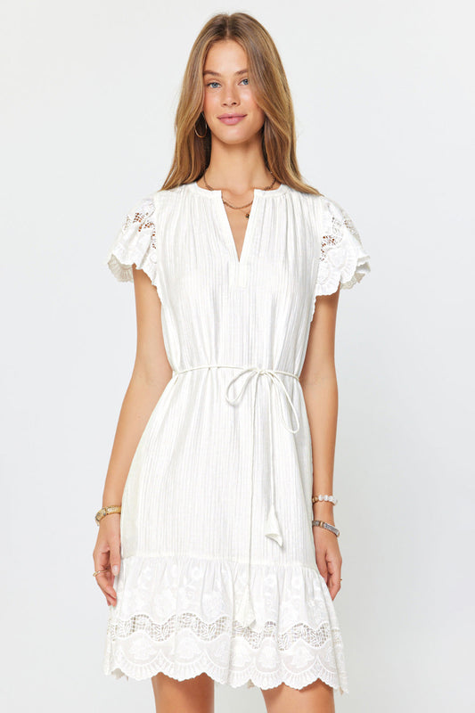 WHITE WAIST TIE MINI DRESS