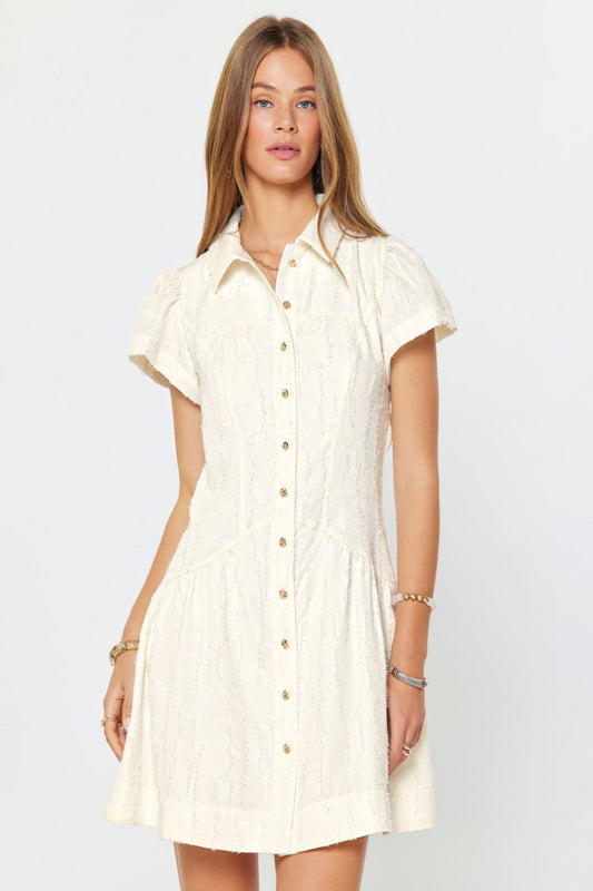 WHITE BUTTON MINI DRESS
