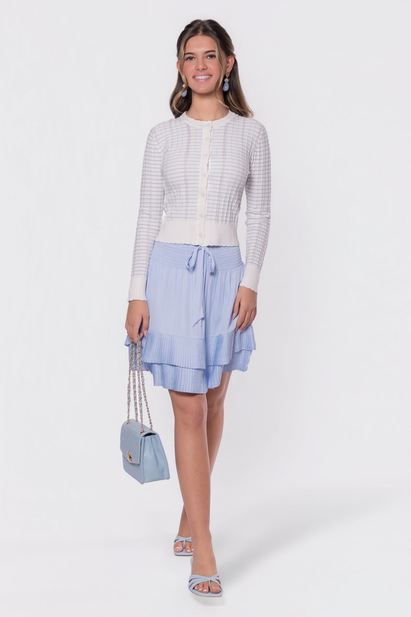 WHITE/BLUE JESSIE CARDIGAN