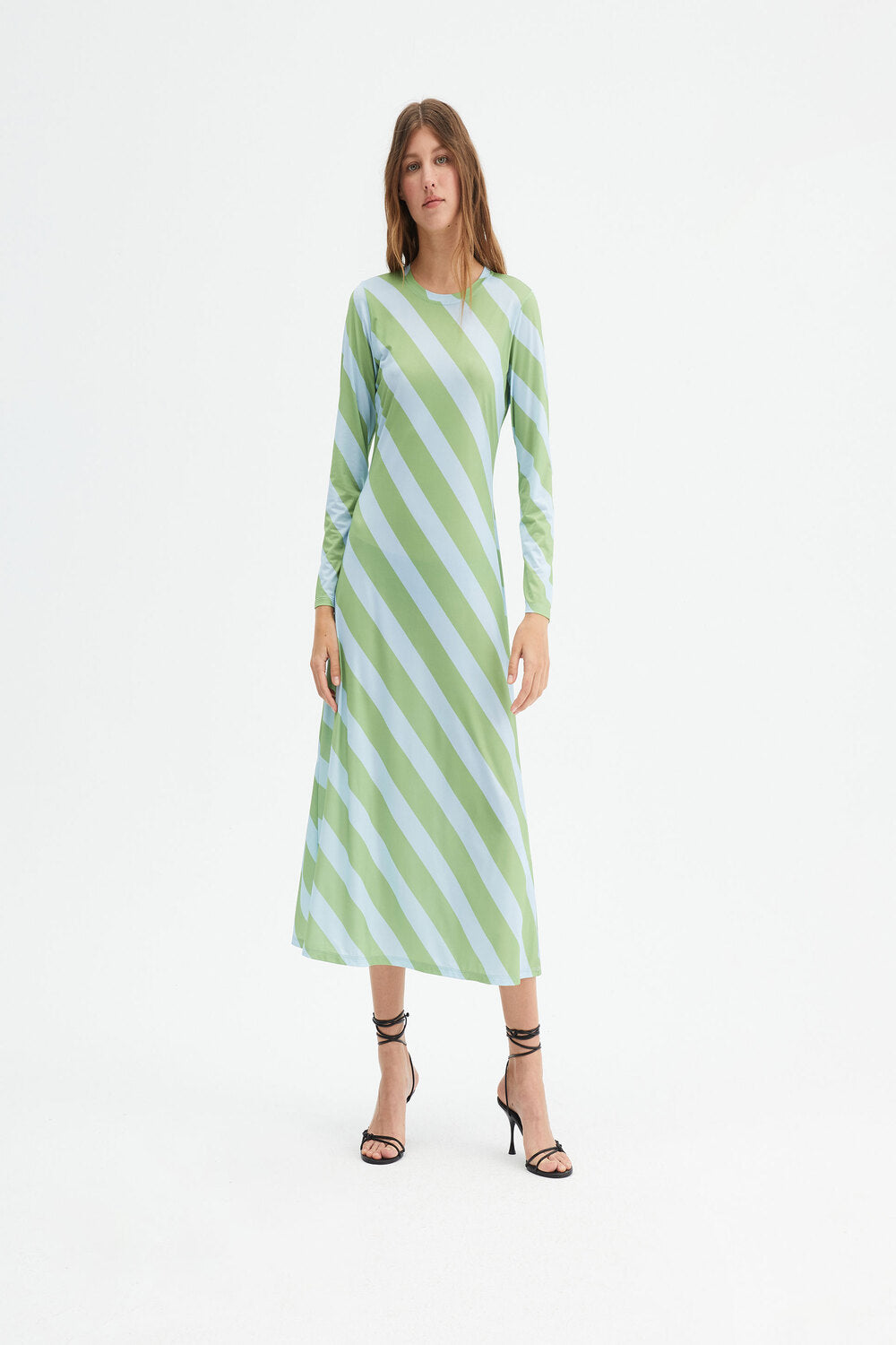 GREEN STRIPE MIDI DRESS