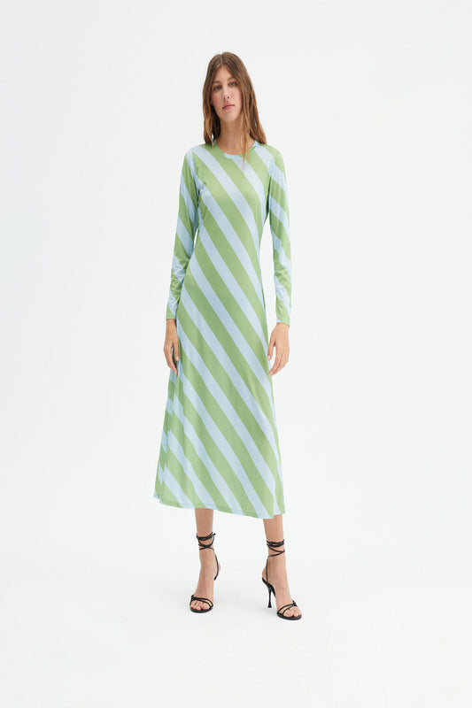 GREEN STRIPE MIDI DRESS