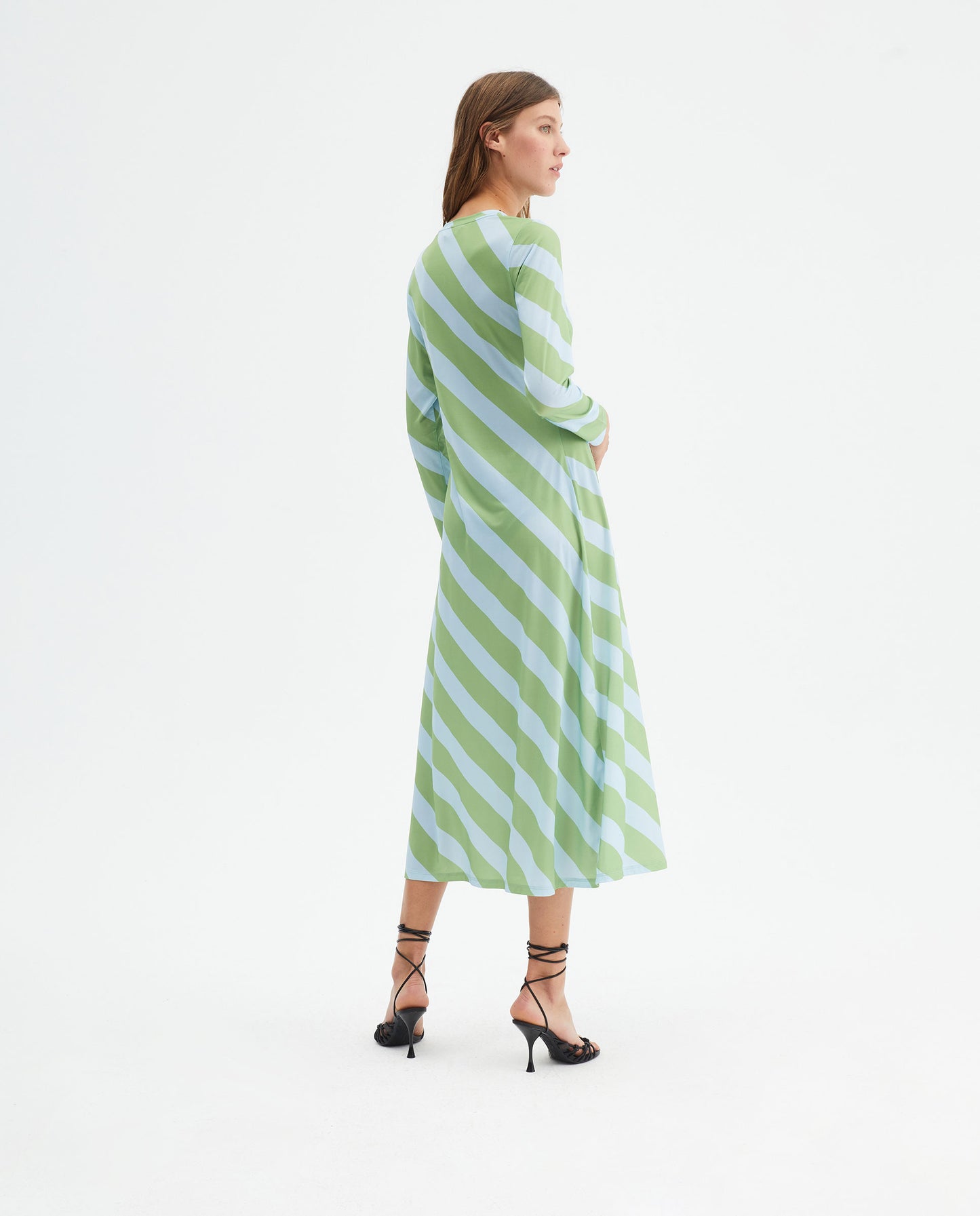 GREEN STRIPE MIDI DRESS