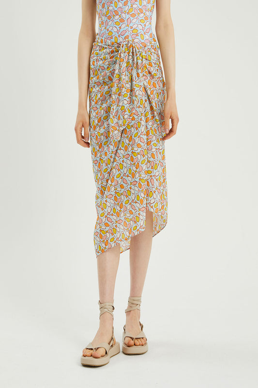 MULTI FISH PRINT WRAP SKIRT