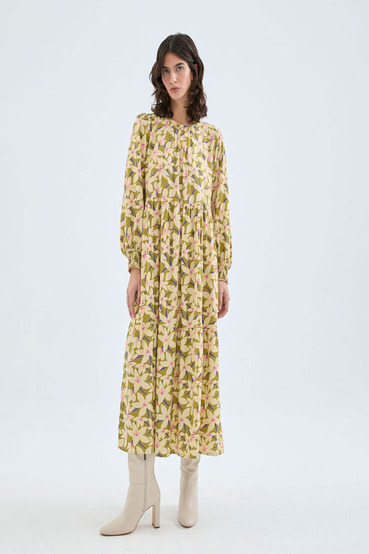GREEN FLORAL MIDI DRESS