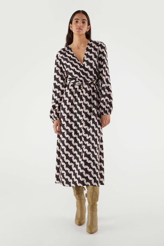 BLACK PINK DIAGONAL CROSS MIDI DRESS