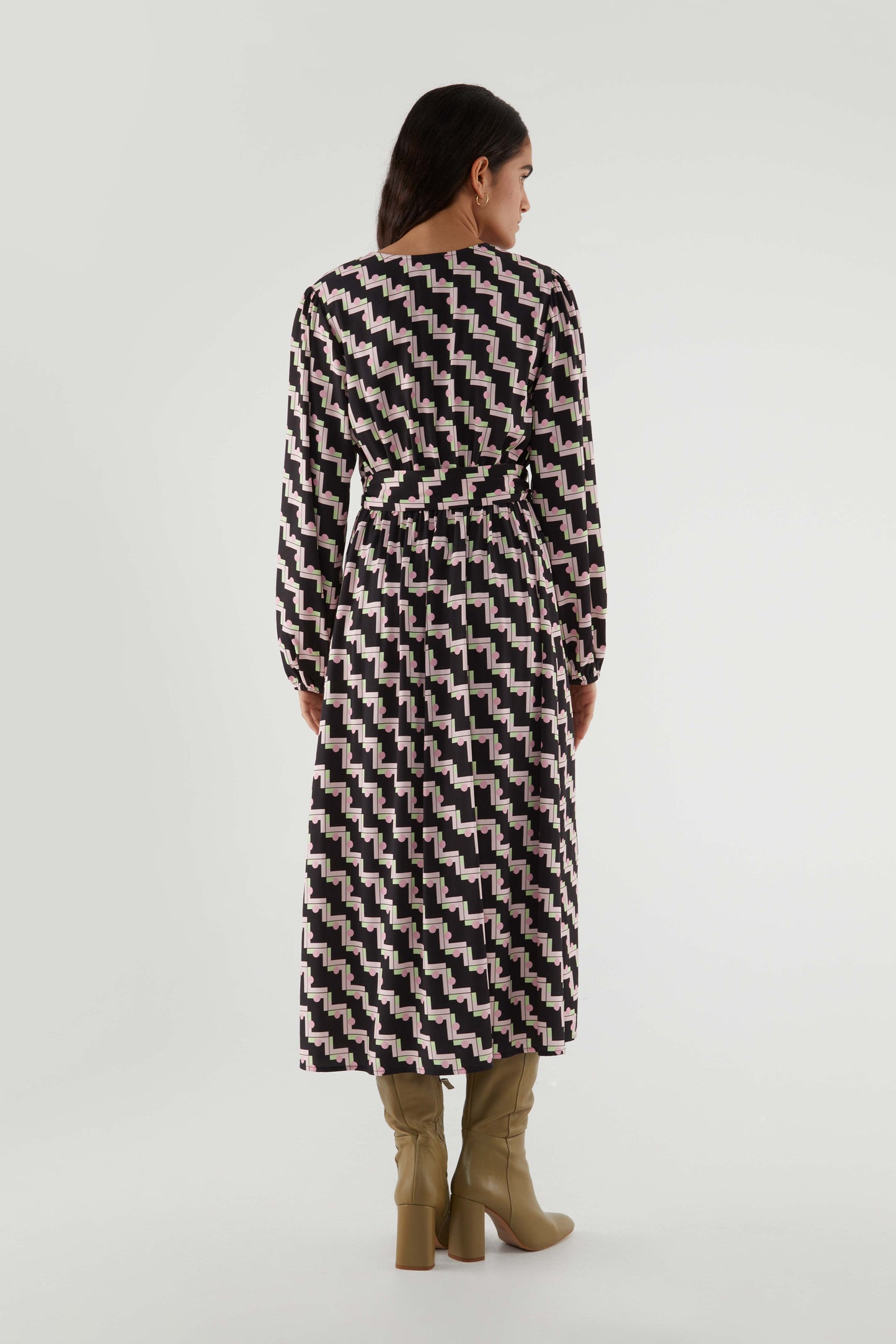 BLACK PINK DIAGONAL CROSS MIDI DRESS