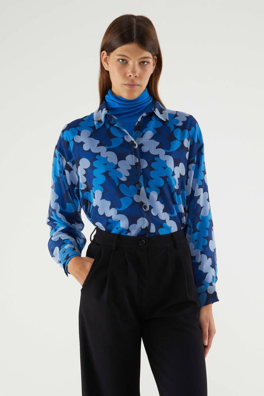 BLUE CHIFFON PRINT TOP
