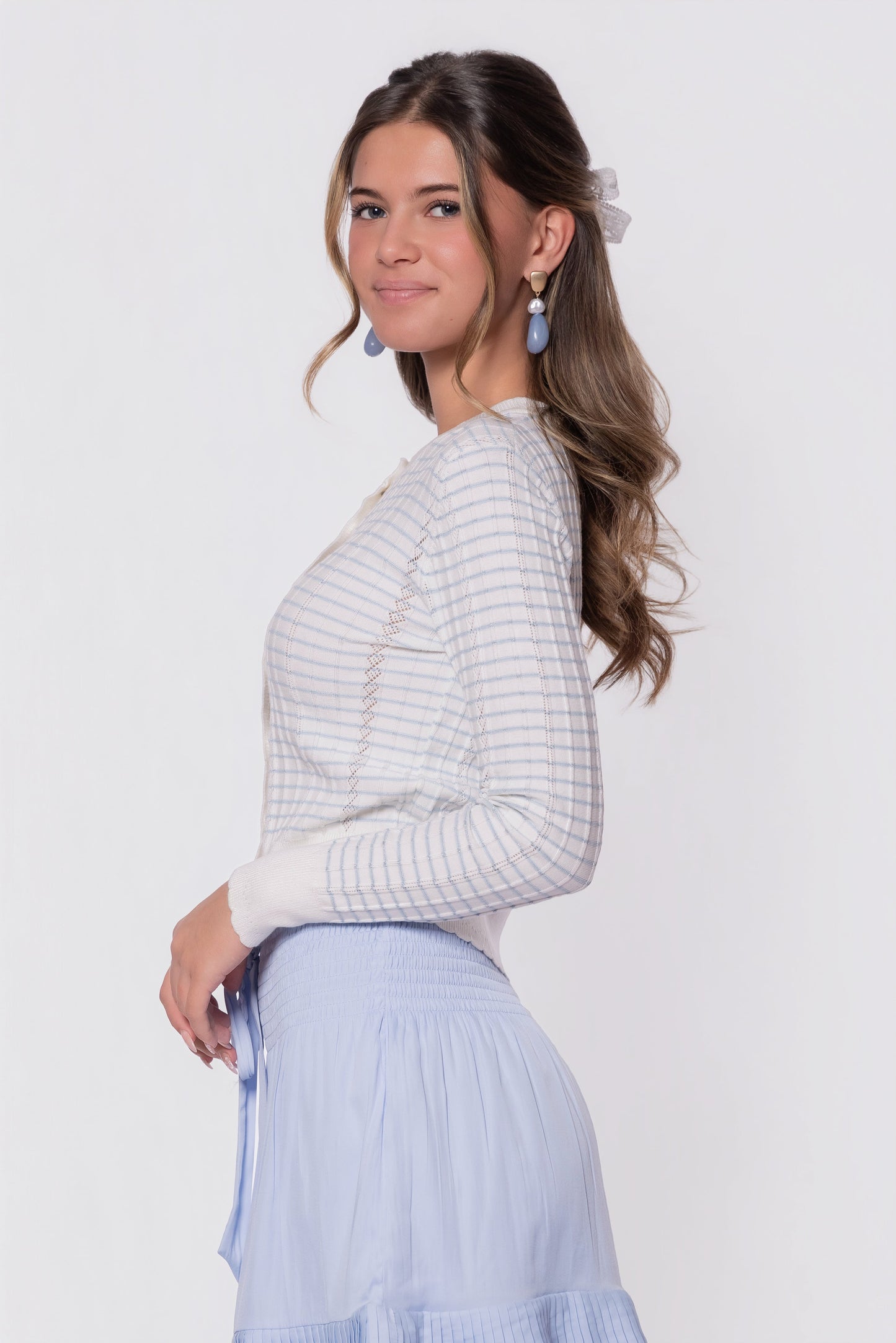 WHITE/BLUE JESSIE CARDIGAN