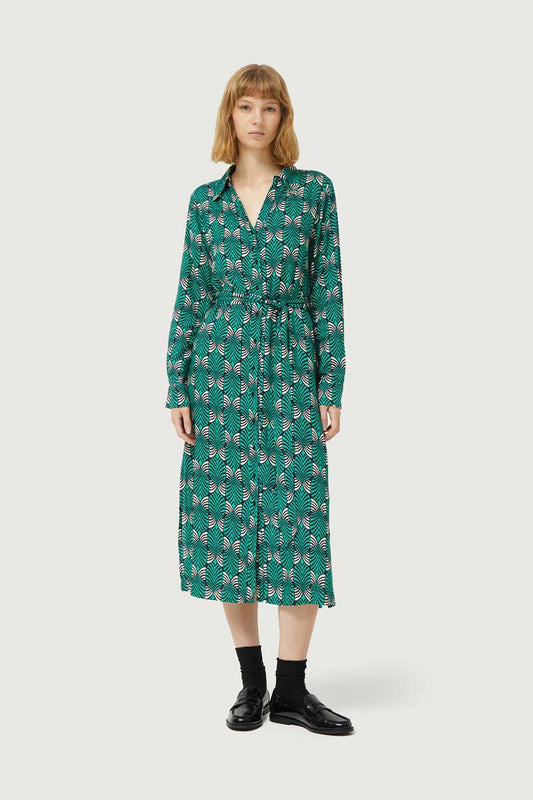 GREEN GEOMETRIC PRINT MIDI DRESS