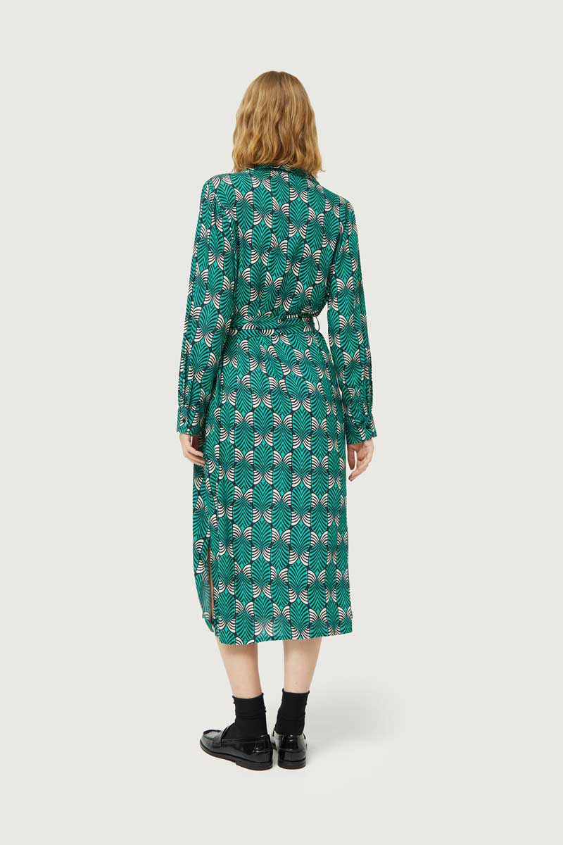 GREEN GEOMETRIC PRINT MIDI DRESS