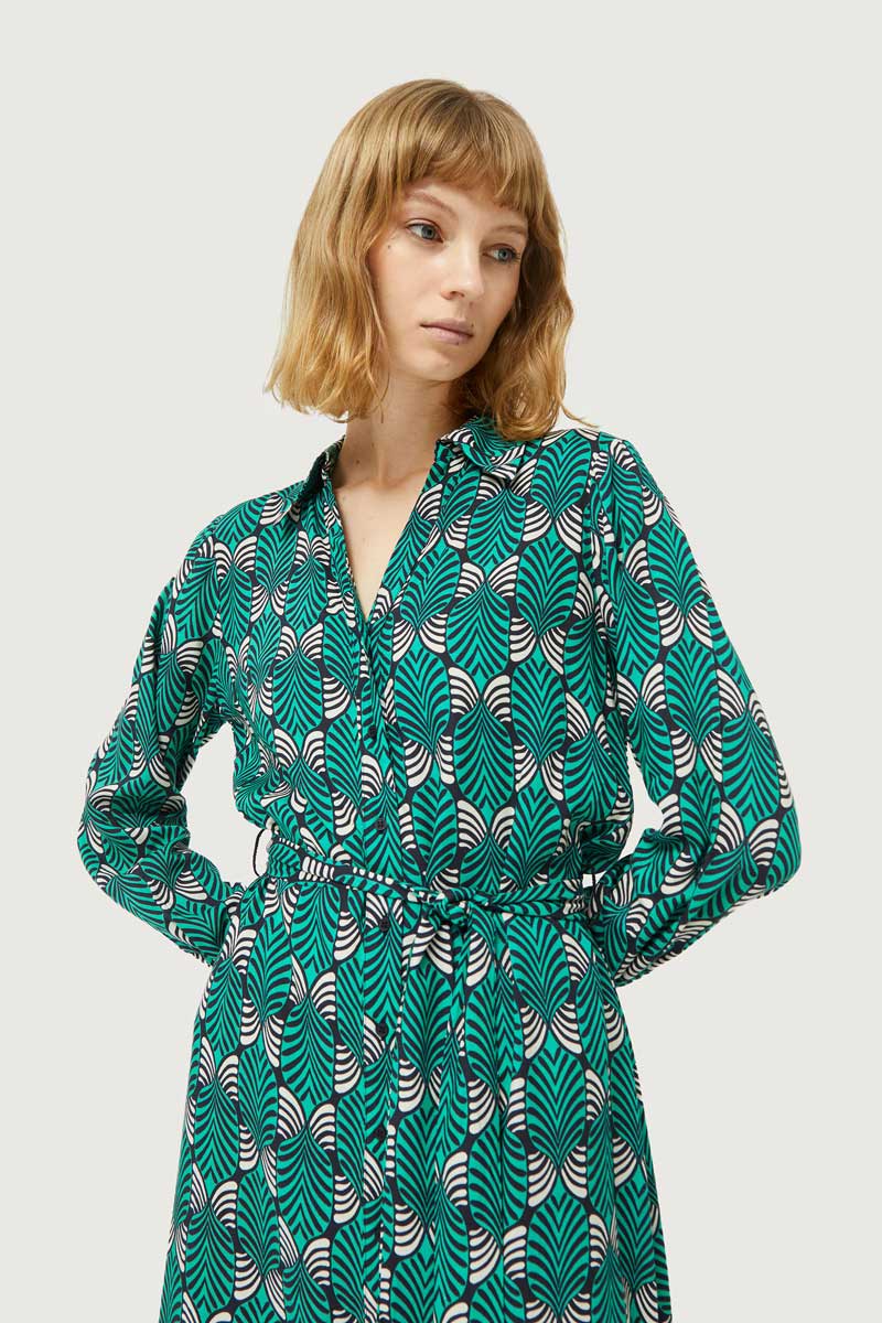 GREEN GEOMETRIC PRINT MIDI DRESS