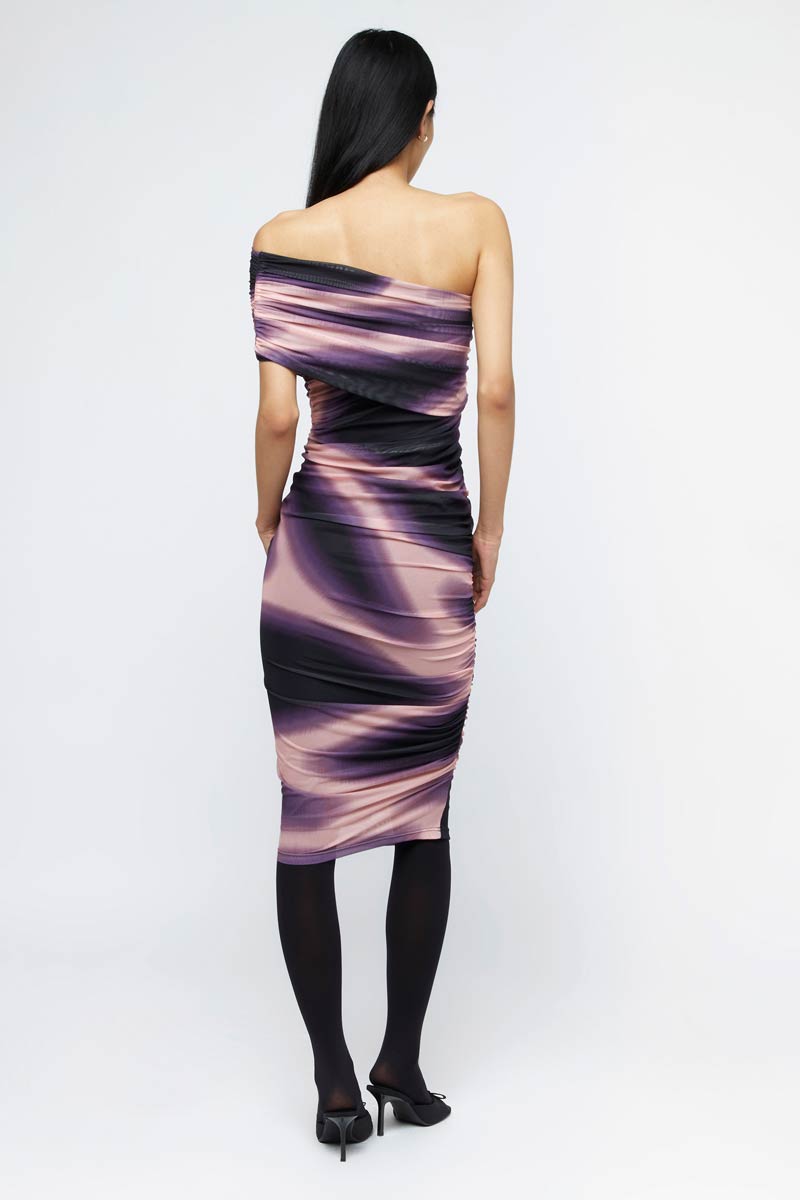 PURPLE PINK MESH MIDI DRESS