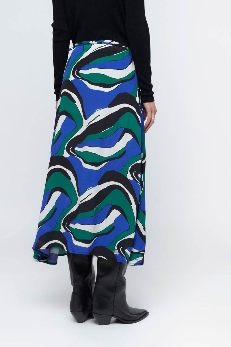 BLUE GREEN STRIPE MIDI SKIRT