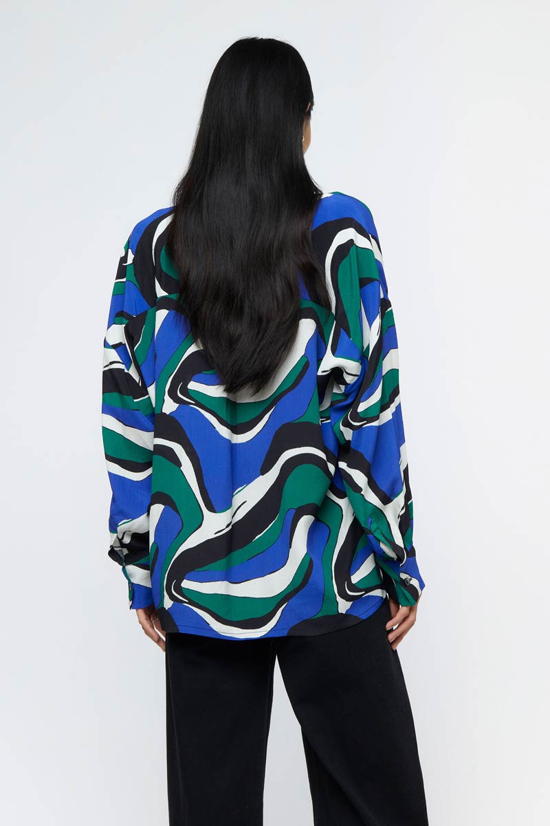 BLUE GREEN STRIPE BUTTON TOP