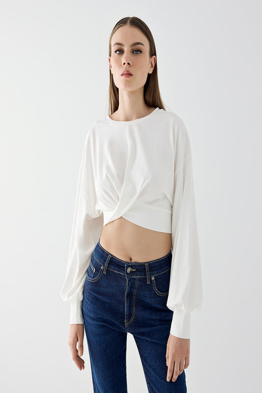 WHITE CROPPED KNOTTED TOP