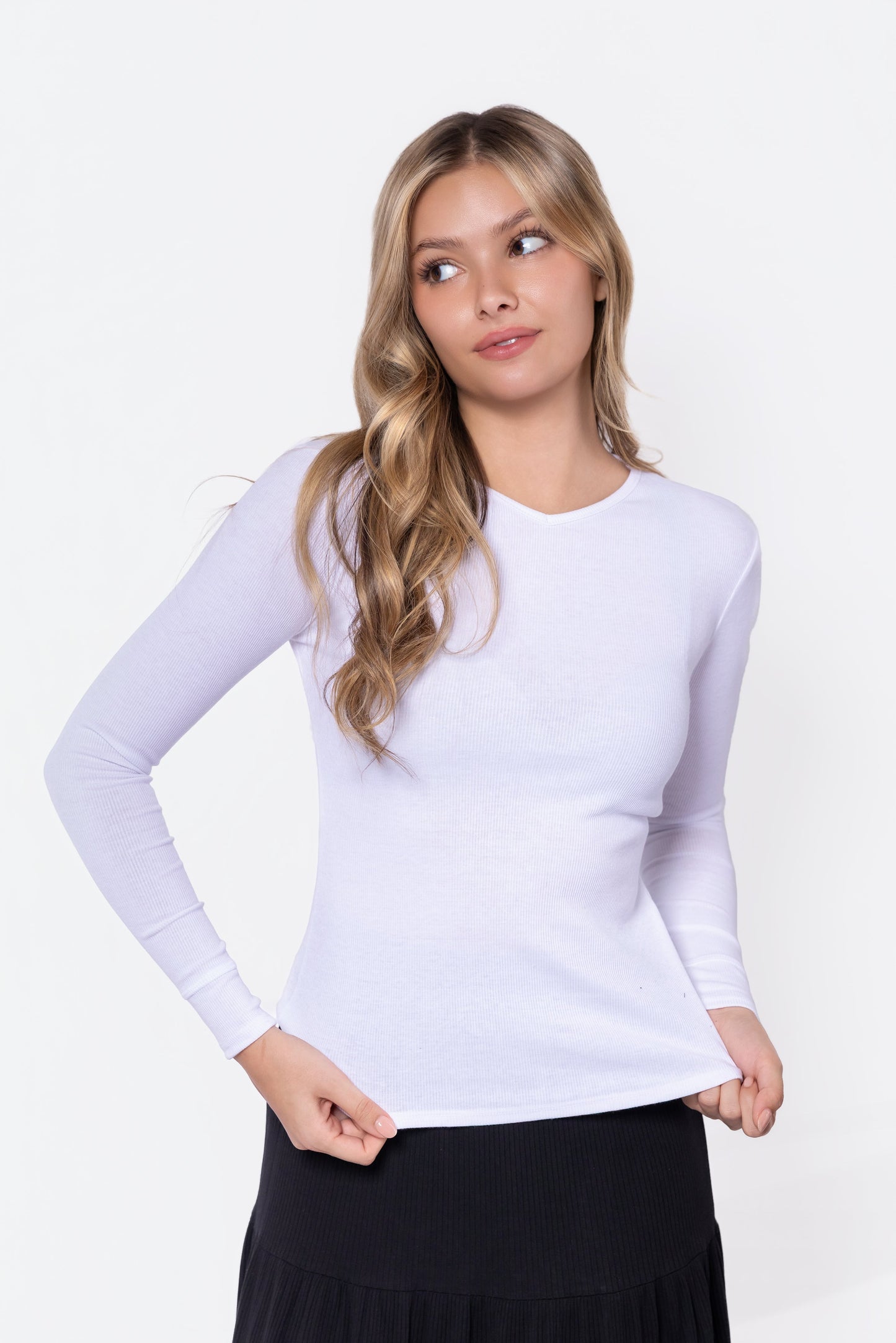 WHITE ROMI  LONG SLEEVE TOP