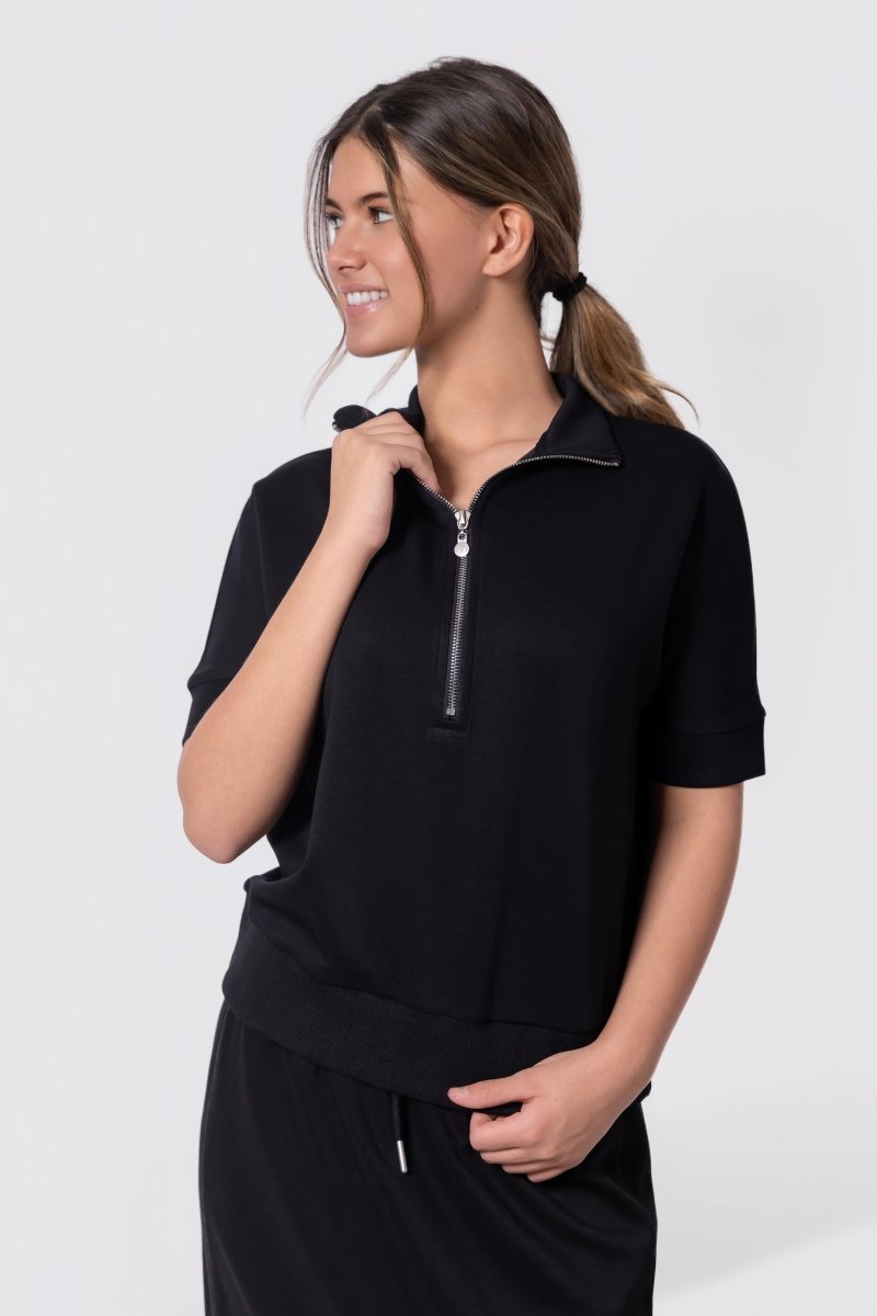 BLACK MINA HALF ZIP JACKET TOP