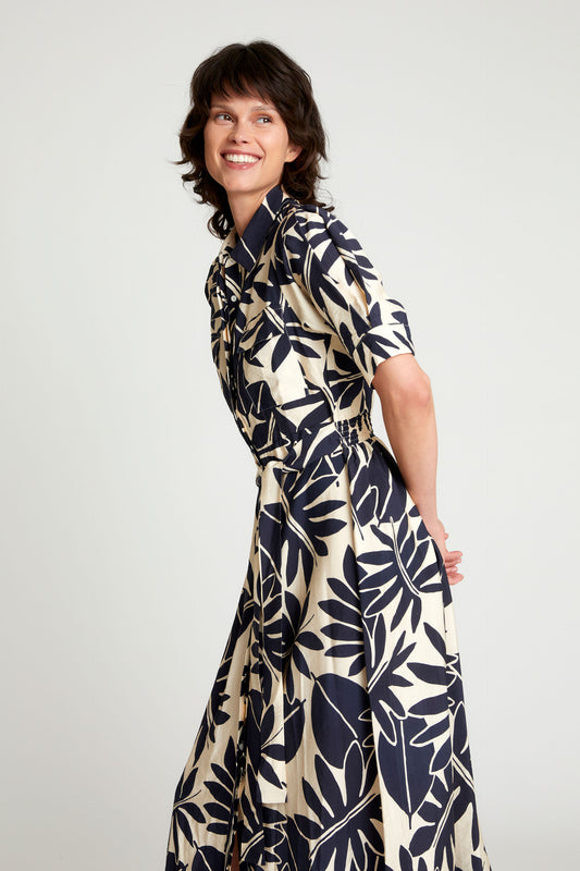 BLACK WHITE MIDI FLOWER DRESS