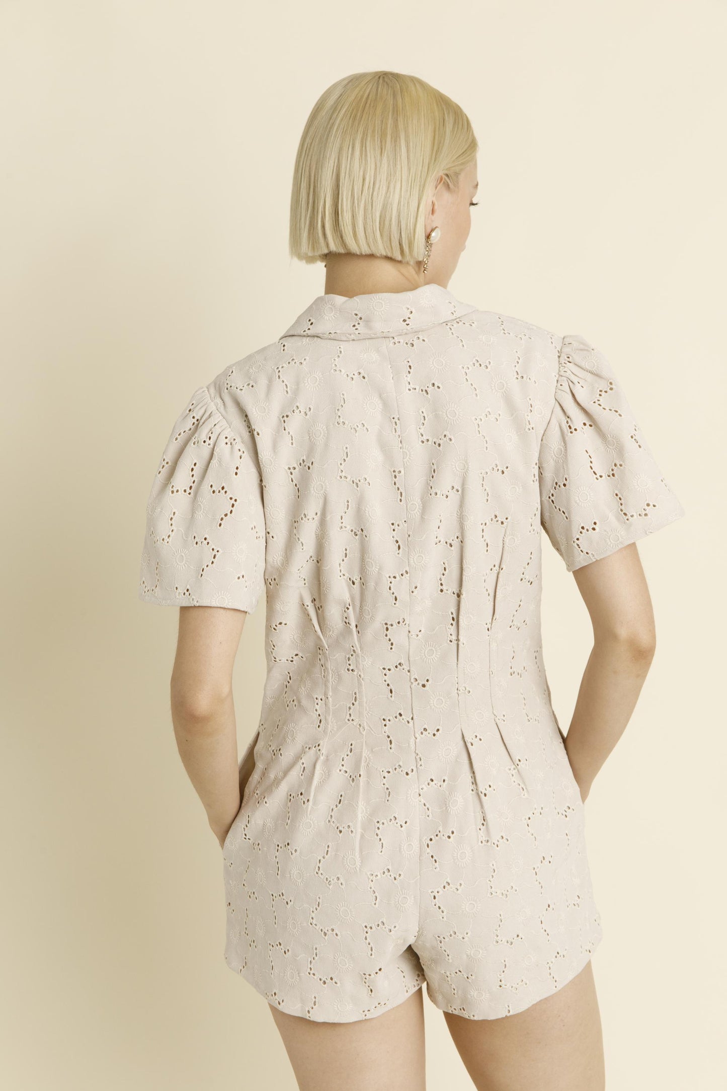 IVORY PLEATED TWILL ROMPER