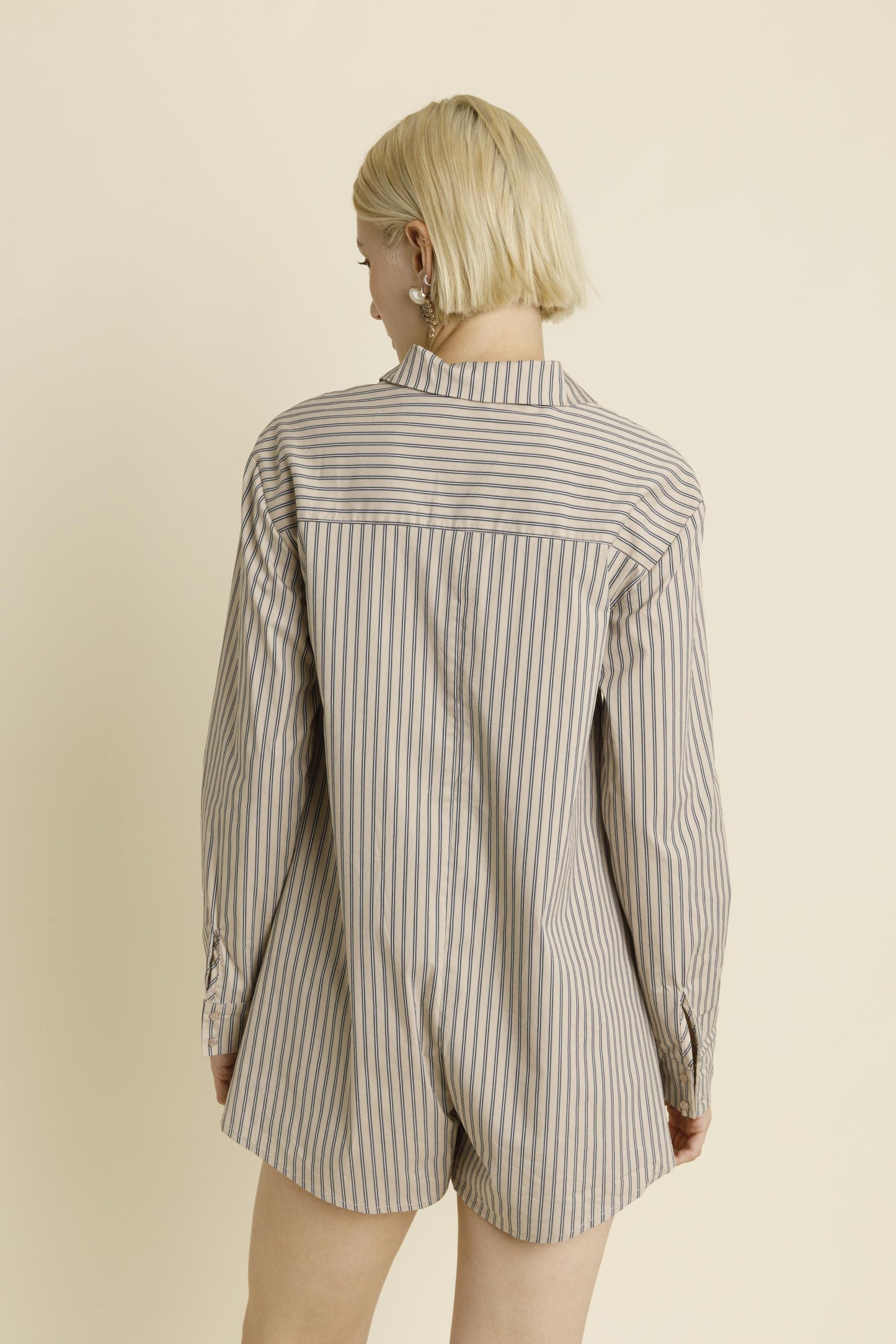 GRAY OVERSIZED STRIPED SHIRT ROMPER