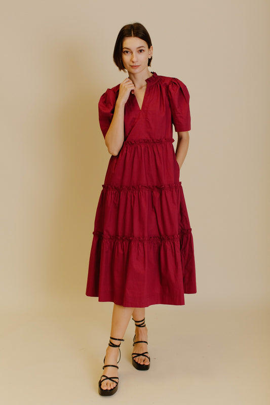 MAGENTA MIDI TIERED DRESS