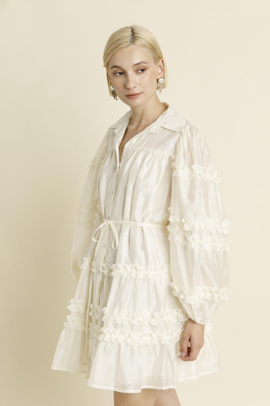 IVORY RUFFLED MINI DRESS