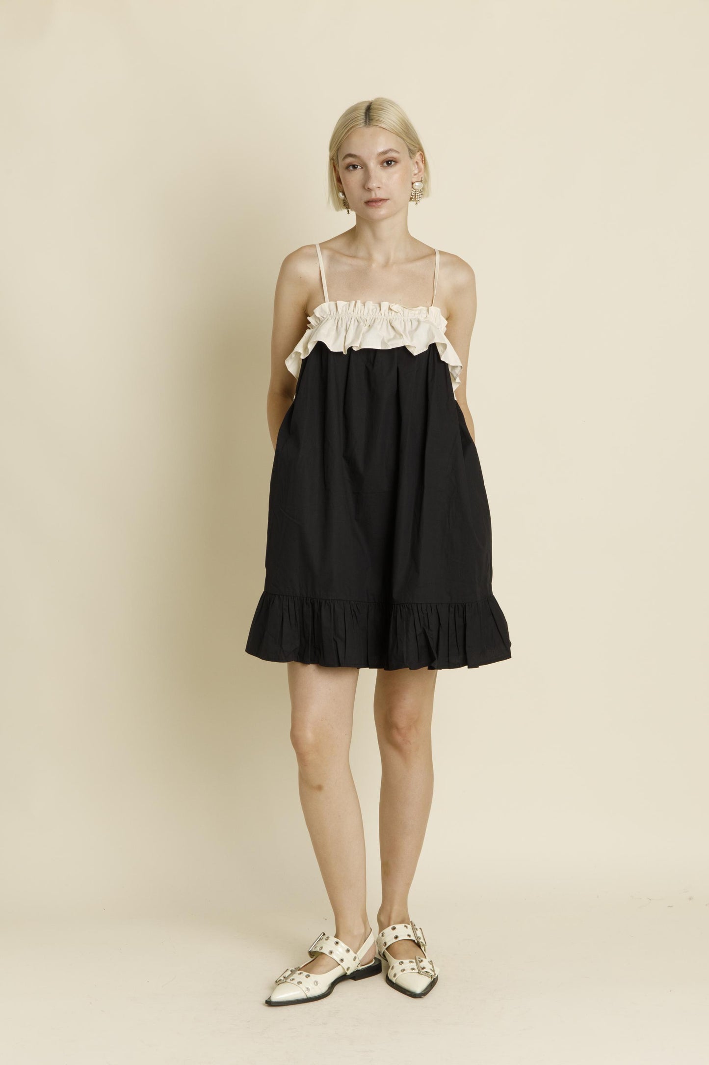 BLACK  RUFFLE BABY DOLL MINI DRESS