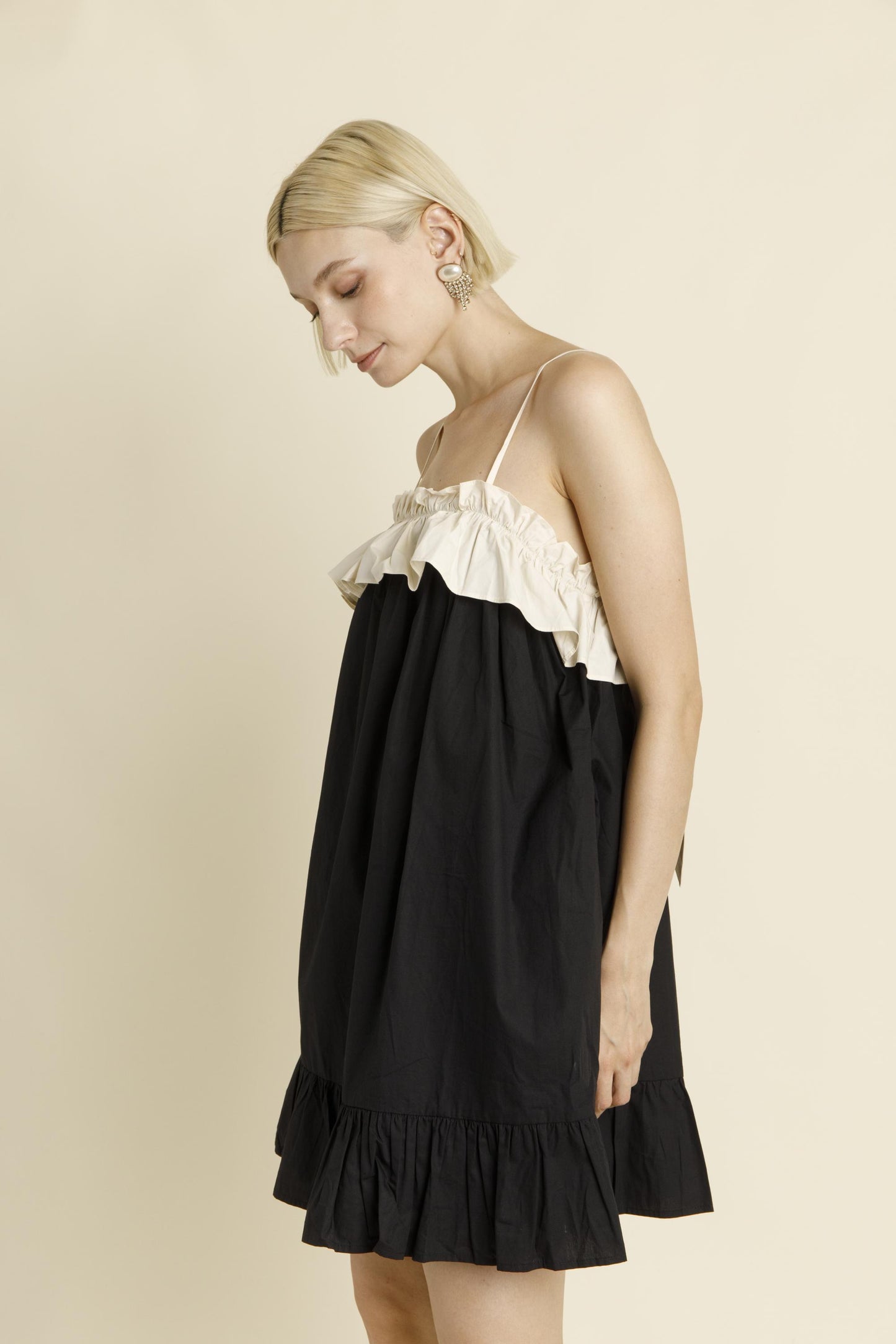 BLACK  RUFFLE BABY DOLL MINI DRESS