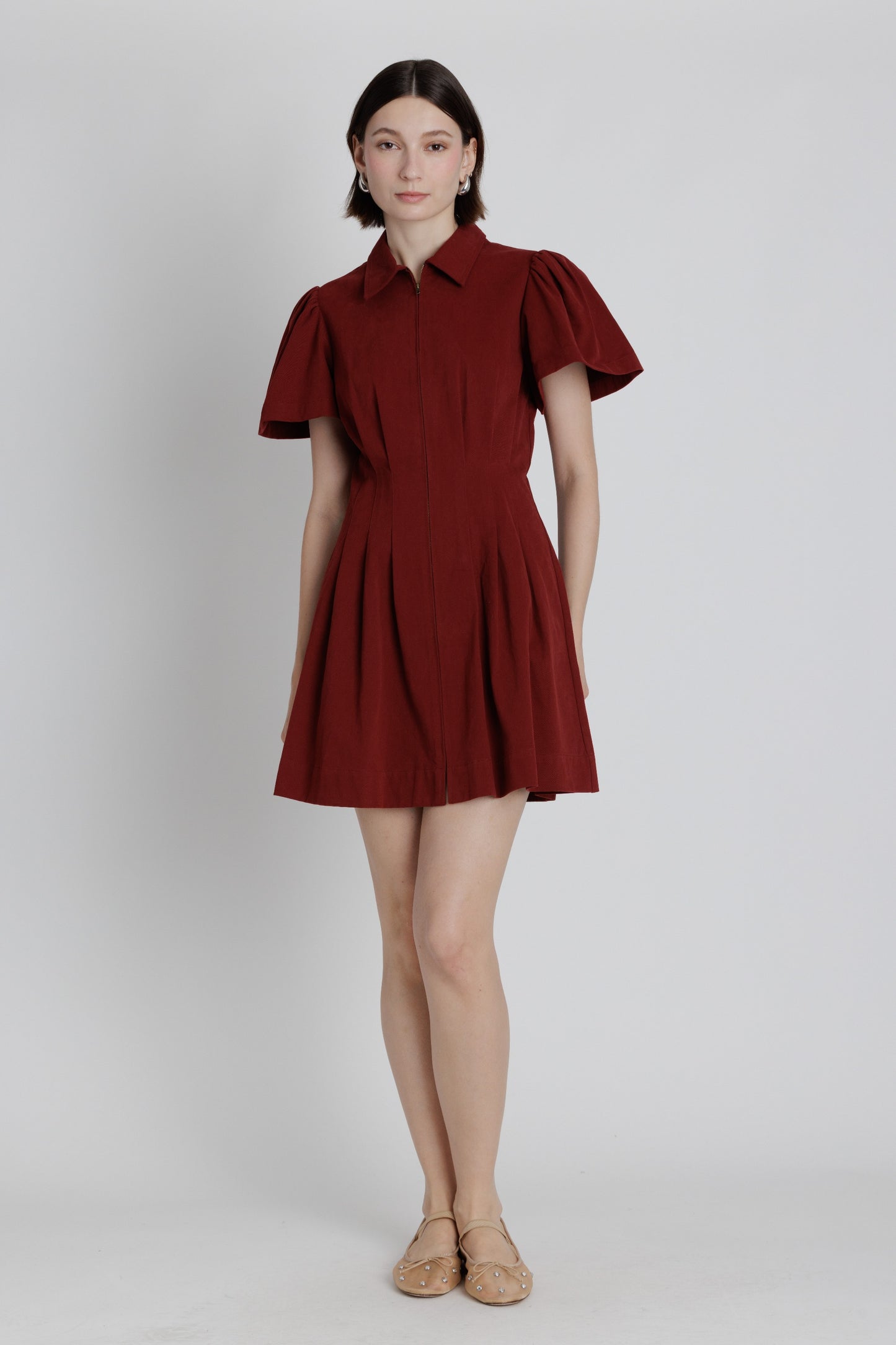 WINE TWILL UTILITY MINI DRESS
