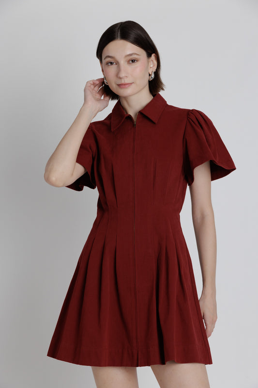 WINE TWILL UTILITY MINI DRESS