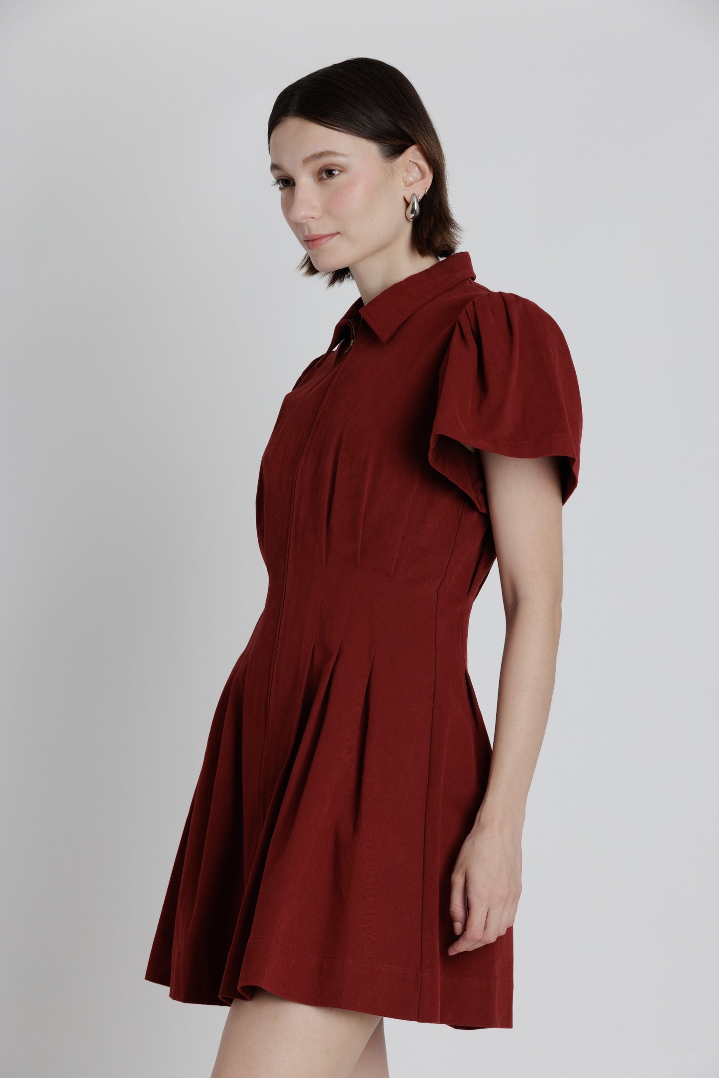 WINE TWILL UTILITY MINI DRESS
