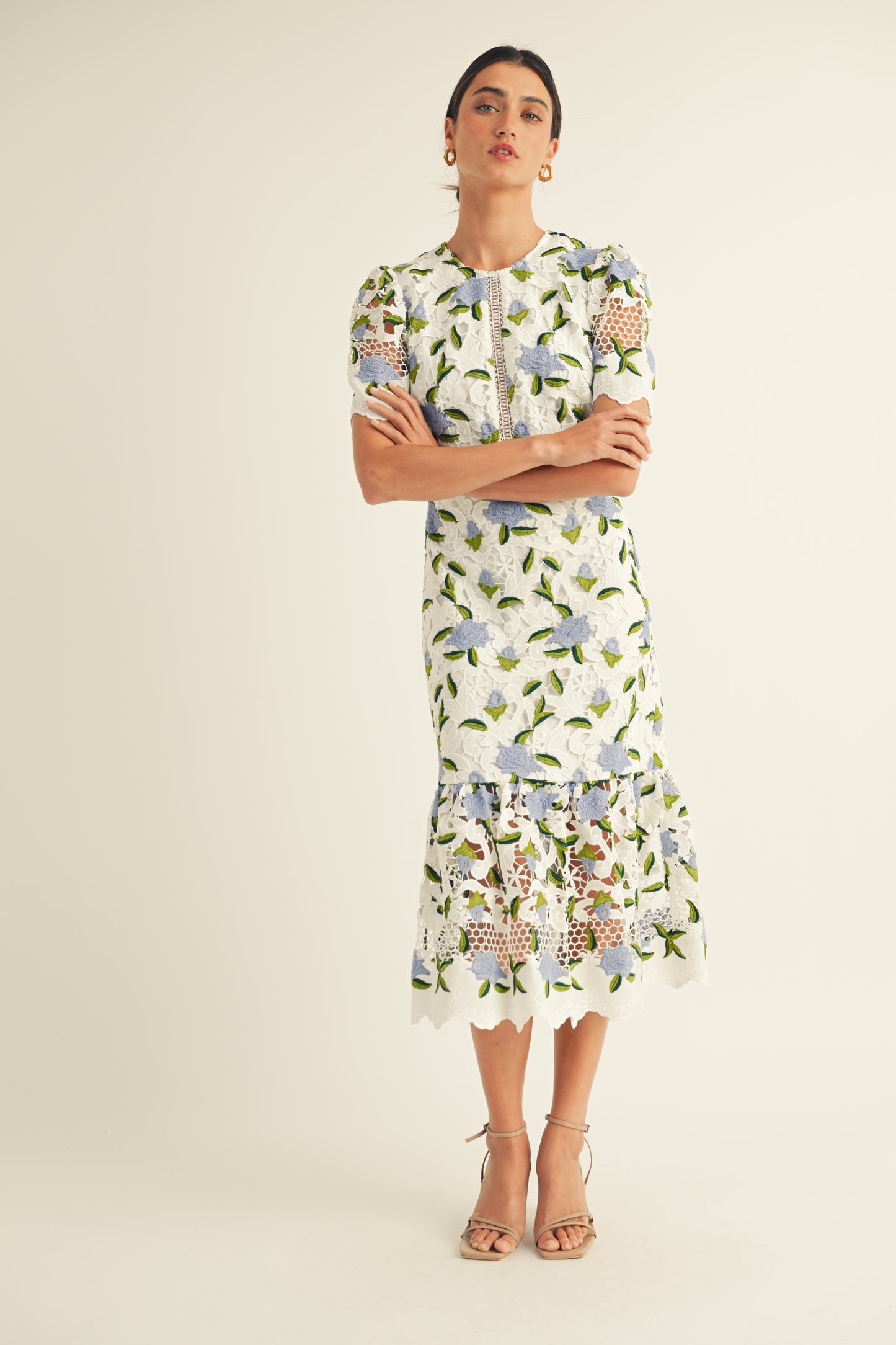 FLOWER LACE MIDI  DRESS