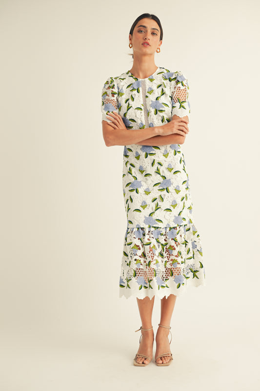 FLOWER LACE MIDI  DRESS