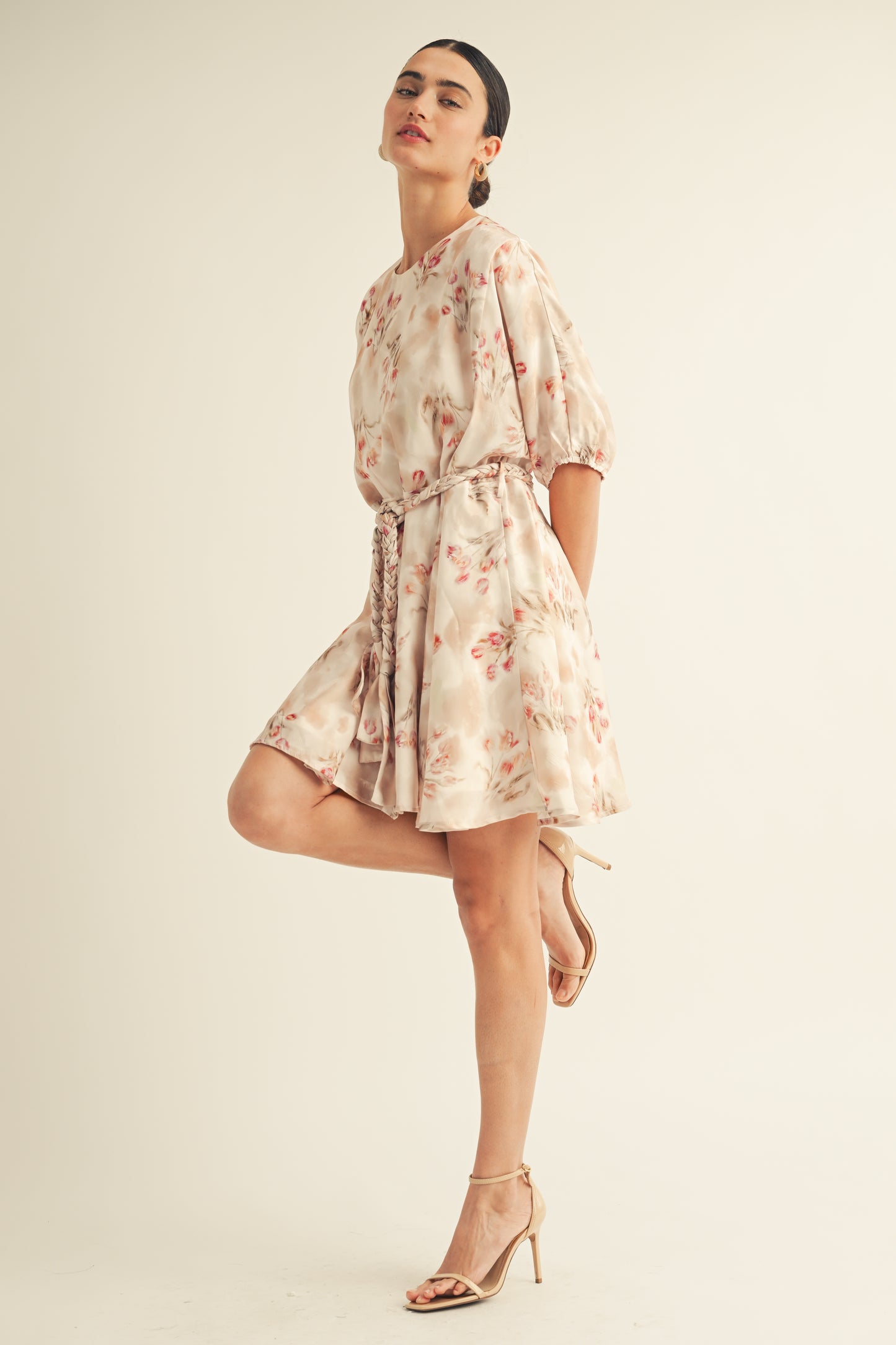 SOFT PINK FLORAL MINI DRESS