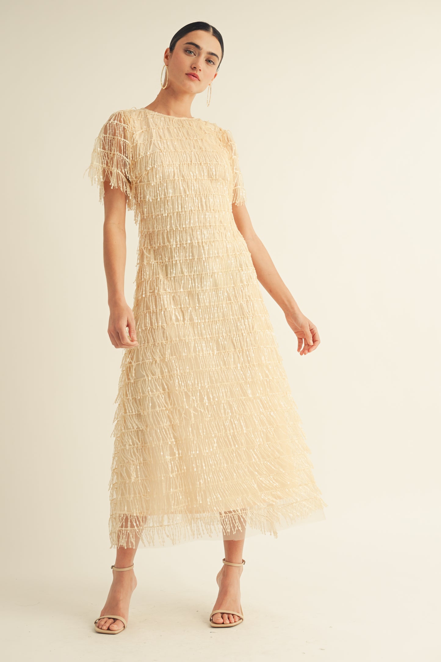 CHAMPAGNE SHORT MIDI DRESS