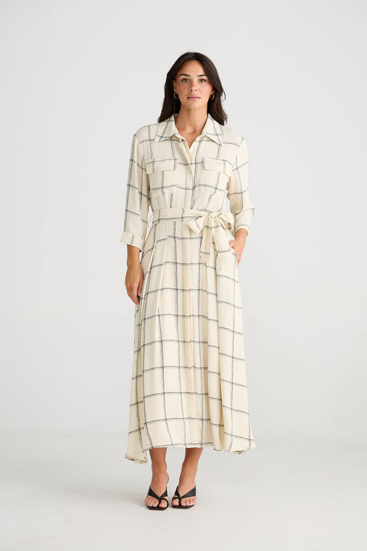 CREAM SQUARE BELT DRESS