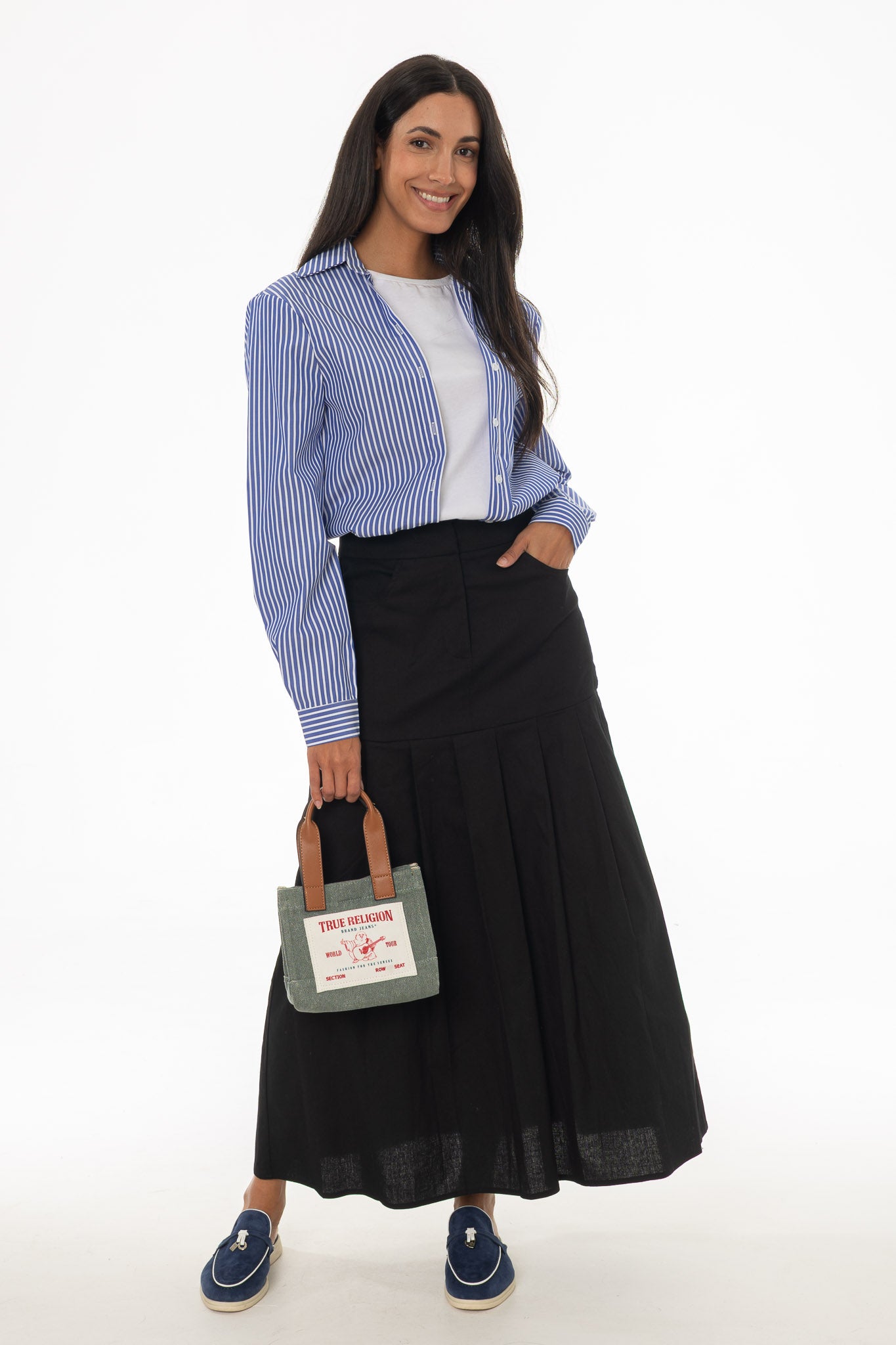 BLACK LINEN FEEL STRETCH MAXI SKIRT