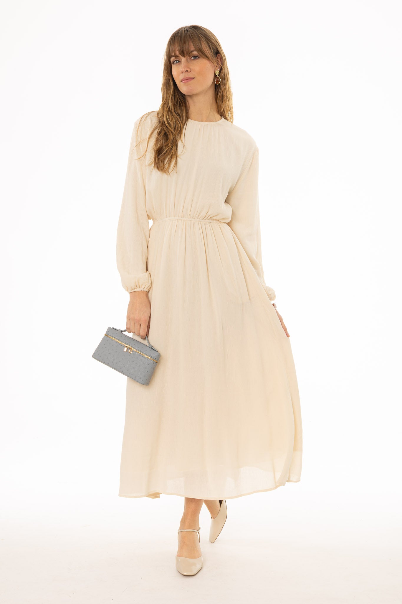 CREAM WAISTED MAXI DRESS