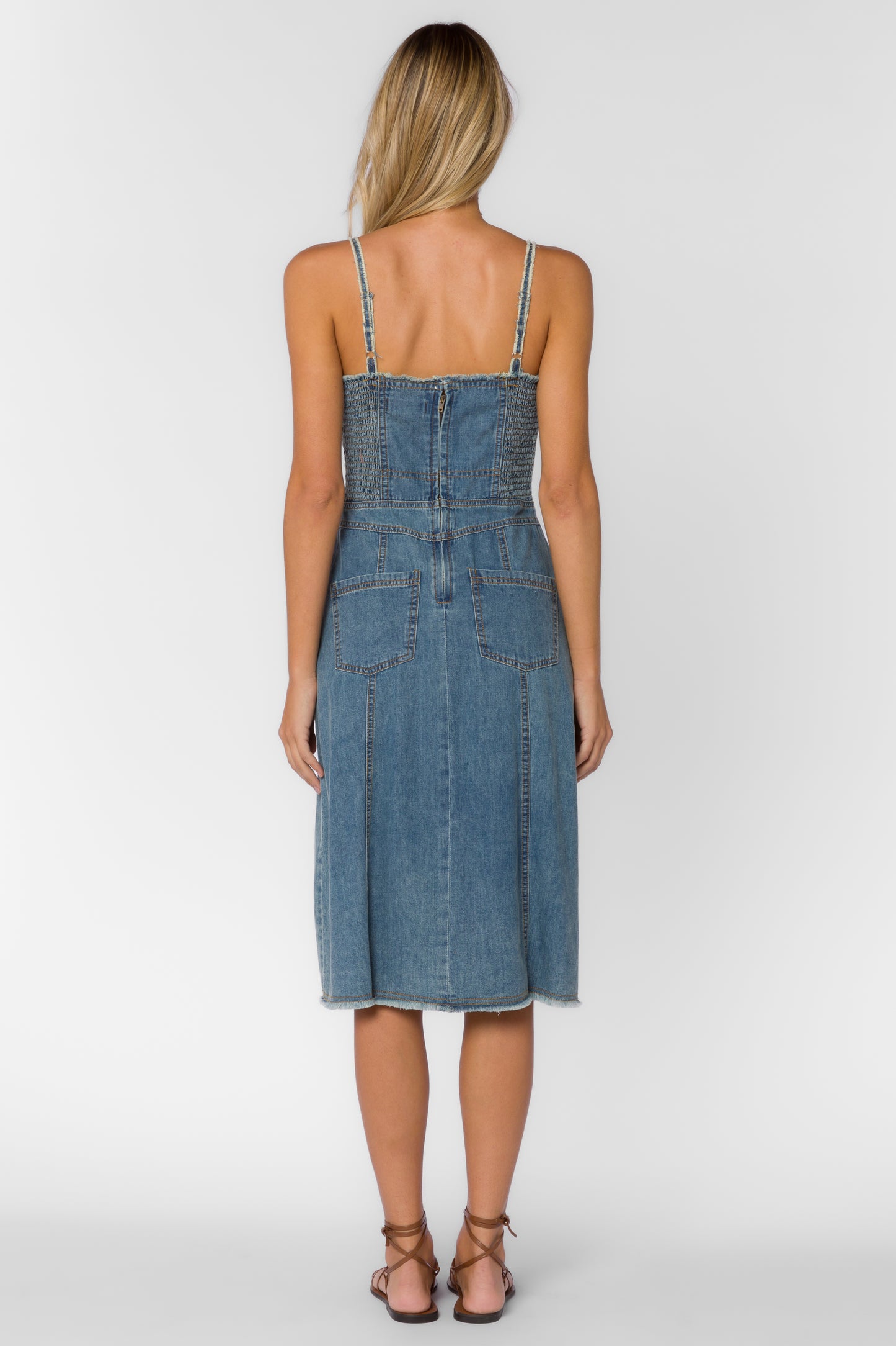 GILLIAN CORSET MIDI DENIM DRESS
