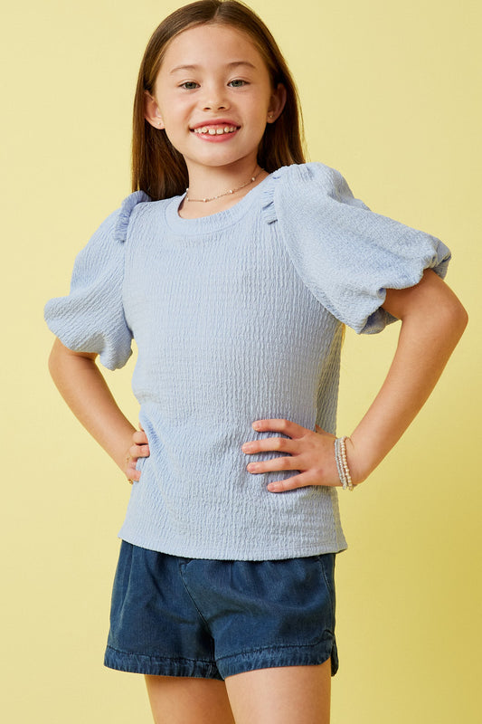 BLUE PUFF SLEEVE KNIT TOP