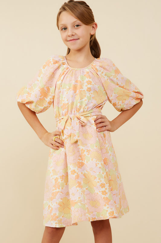 PINK BELTED TEXTURED PRINT DRESS