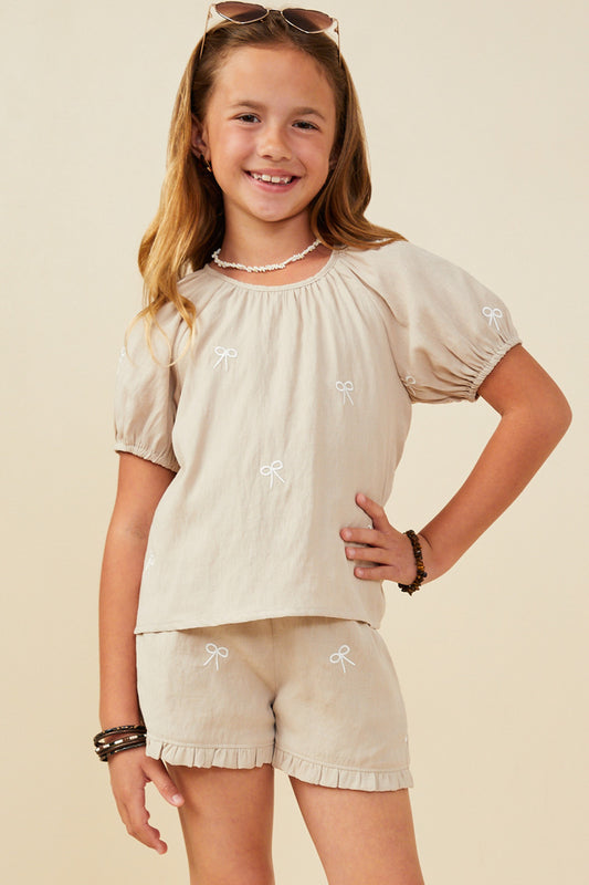 TAUPE CREAM BOW TOP