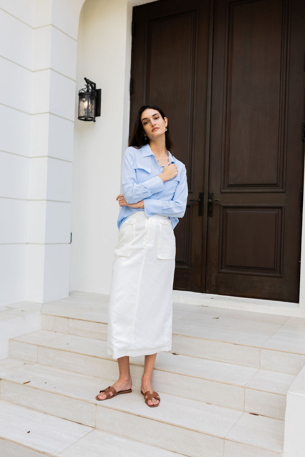 WHITE CANVAS MIDI SKIRT