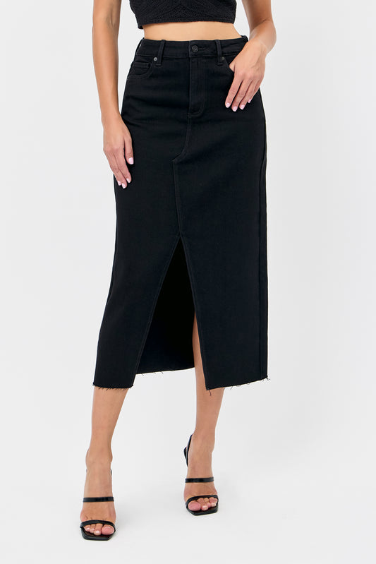 BLACK RISE MIDI SKIRT