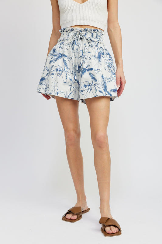 BLUE TROPICAL TOILE SMOCKED SHORT