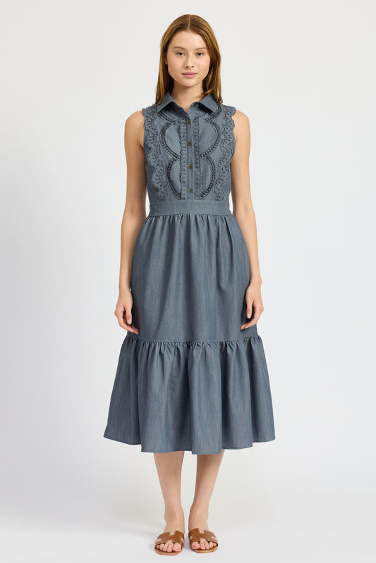 DENIM CHAMBRAY MIDI DRESS
