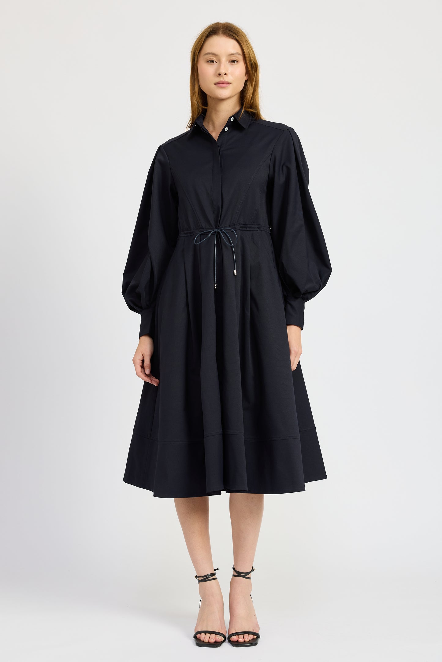 NAVY COLLARED MIDI SHIRT DRESS